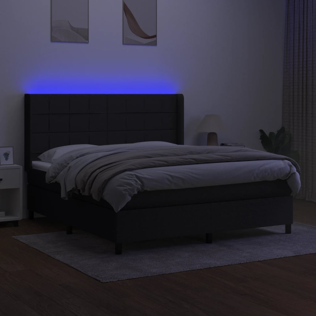 kontinentalseng med LED-lys 160x200 cm stof sort