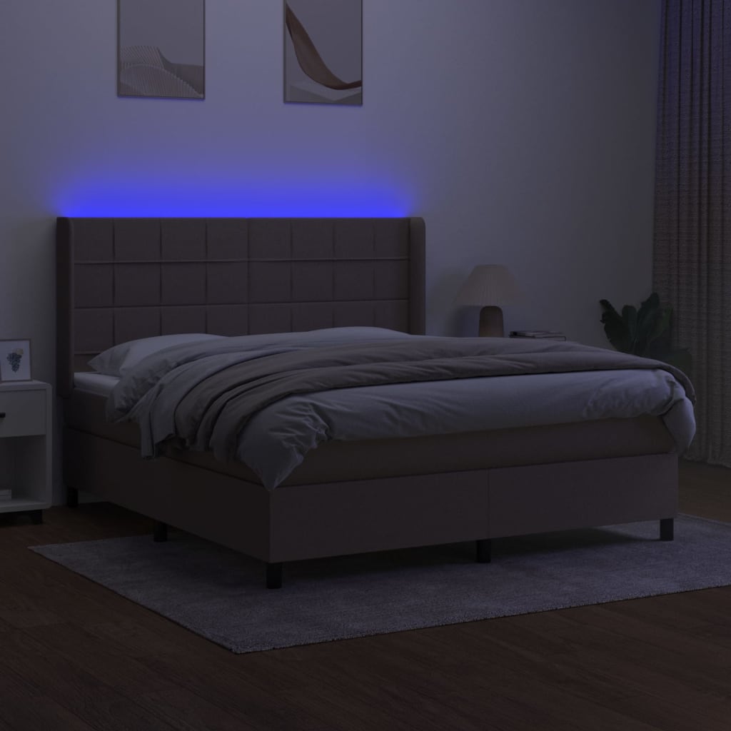 kontinentalseng med LED-lys 160x200 cm stof gråbrun