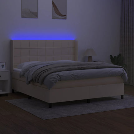 kontinentalseng med LED-lys 160x200 cm stof cremefarvet