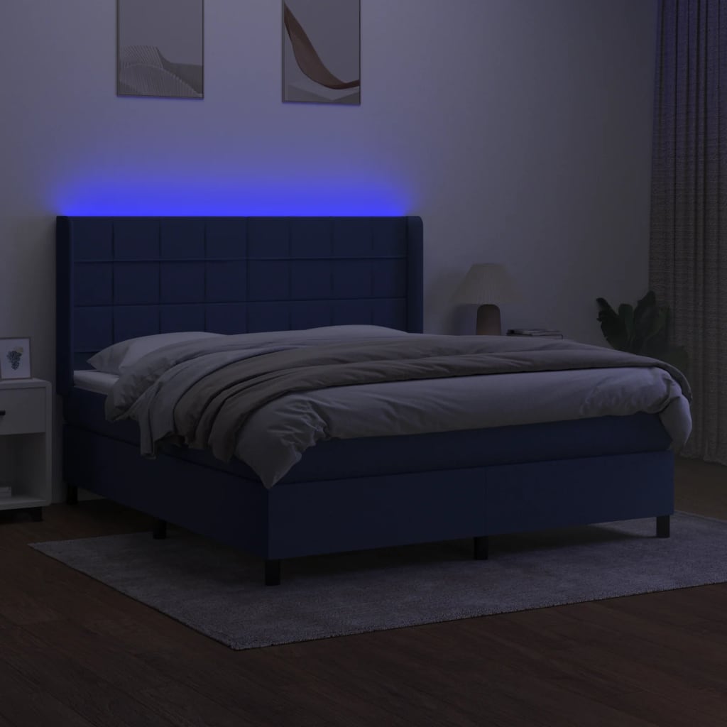 kontinentalseng med LED-lys 160x200 cm stof blå