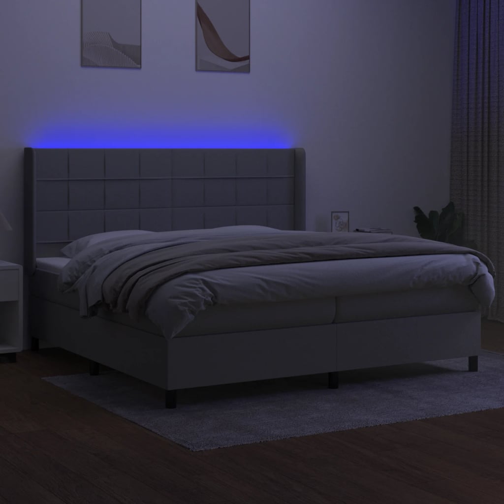 kontinentalseng med LED-lys 200x200 cm stof lysegrå