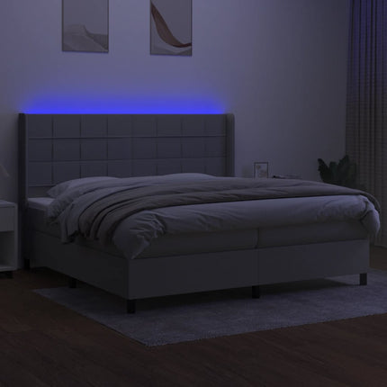 kontinentalseng med LED-lys 200x200 cm stof lysegrå