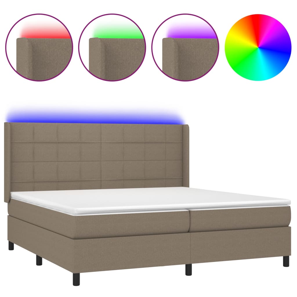 kontinentalseng med LED-lys 200x200 cm stof gråbrun