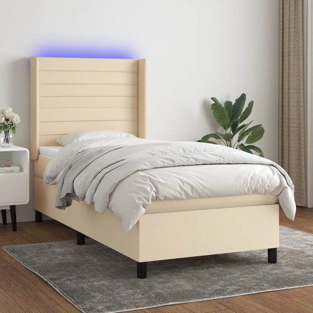 kontinentalseng med LED-lys 80x200 cm stof cremefarvet