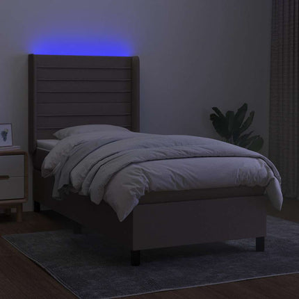 kontinentalseng med LED-lys 90x190 cm stof gråbrun