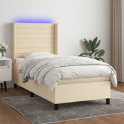 kontinentalseng med LED-lys 90x190 cm stof cremefarvet