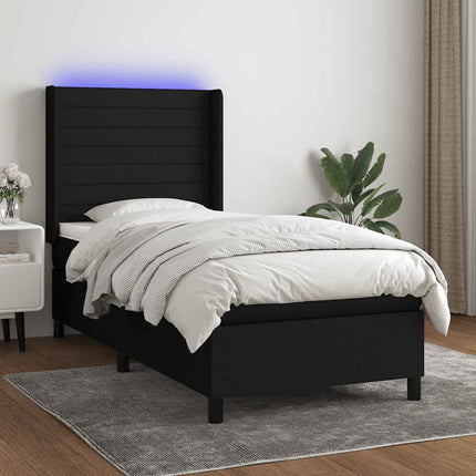 kontinentalseng med LED-lys 90x200 cm stof sort