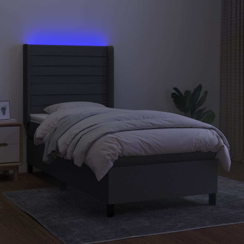 kontinentalseng med LED-lys 100x200 cm stof mørkegrå