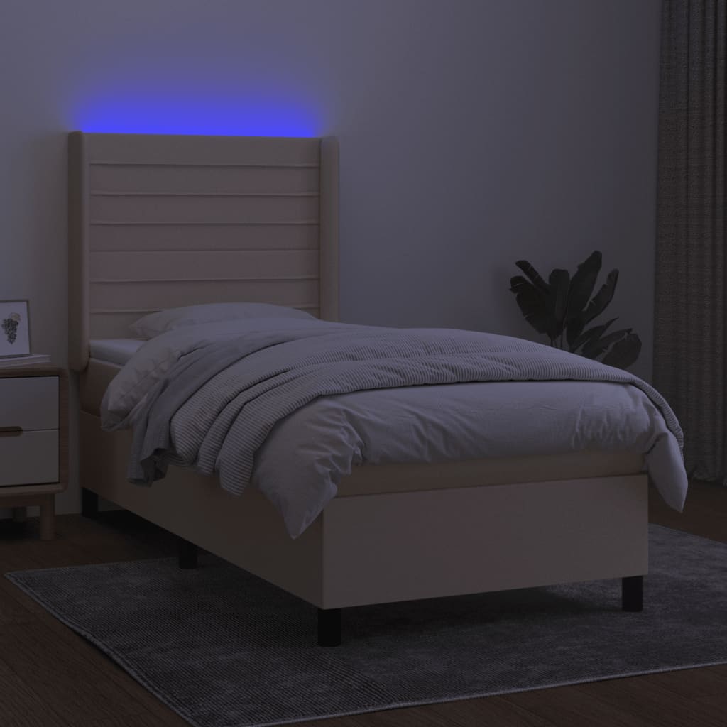 kontinentalseng med LED-lys 100x200 cm stof cremefarvet