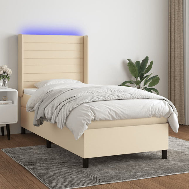 kontinentalseng med LED-lys 100x200 cm stof cremefarvet