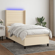 kontinentalseng med LED-lys 100x200 cm stof cremefarvet