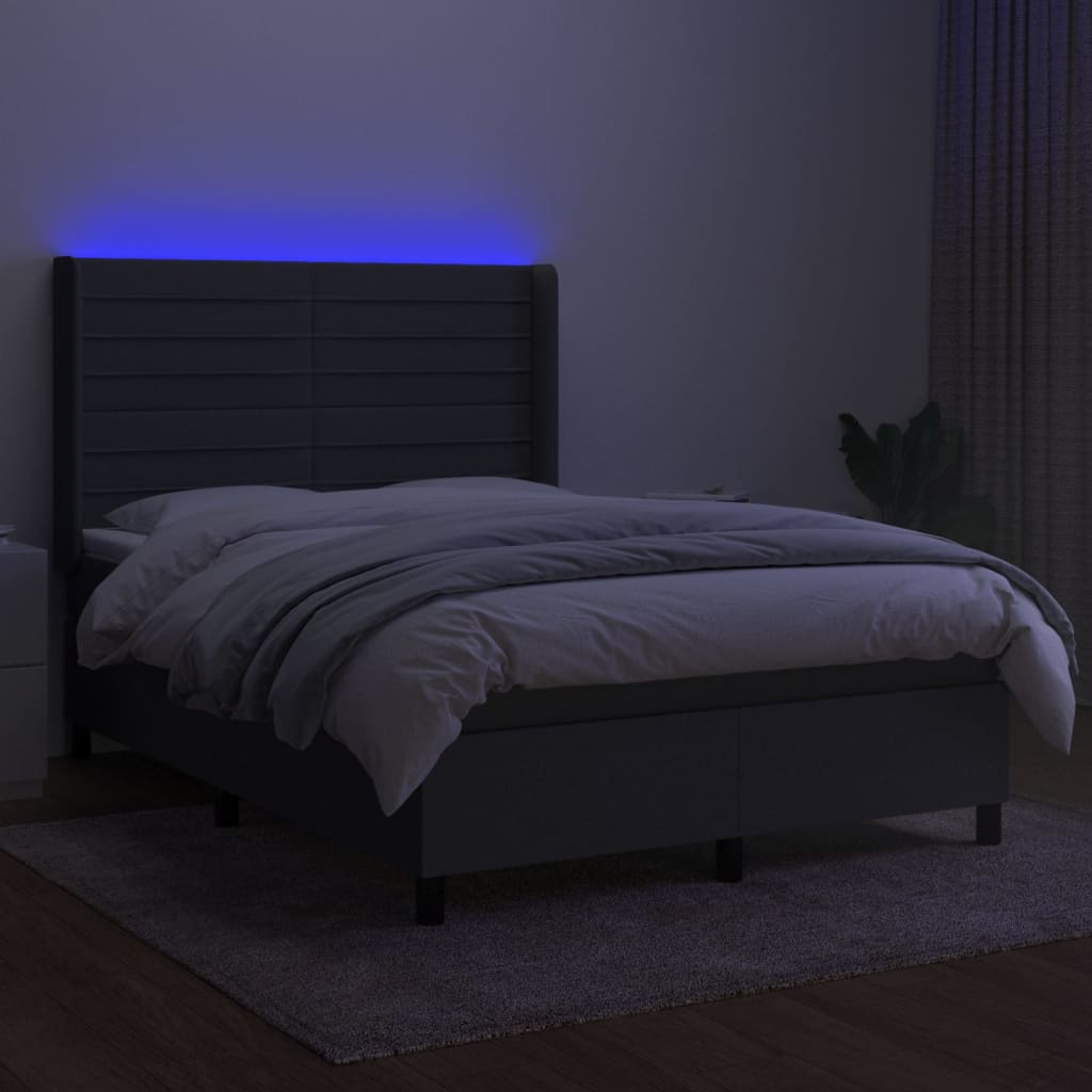 kontinentalseng med LED-lys 140x190 cm stof mørkegrå