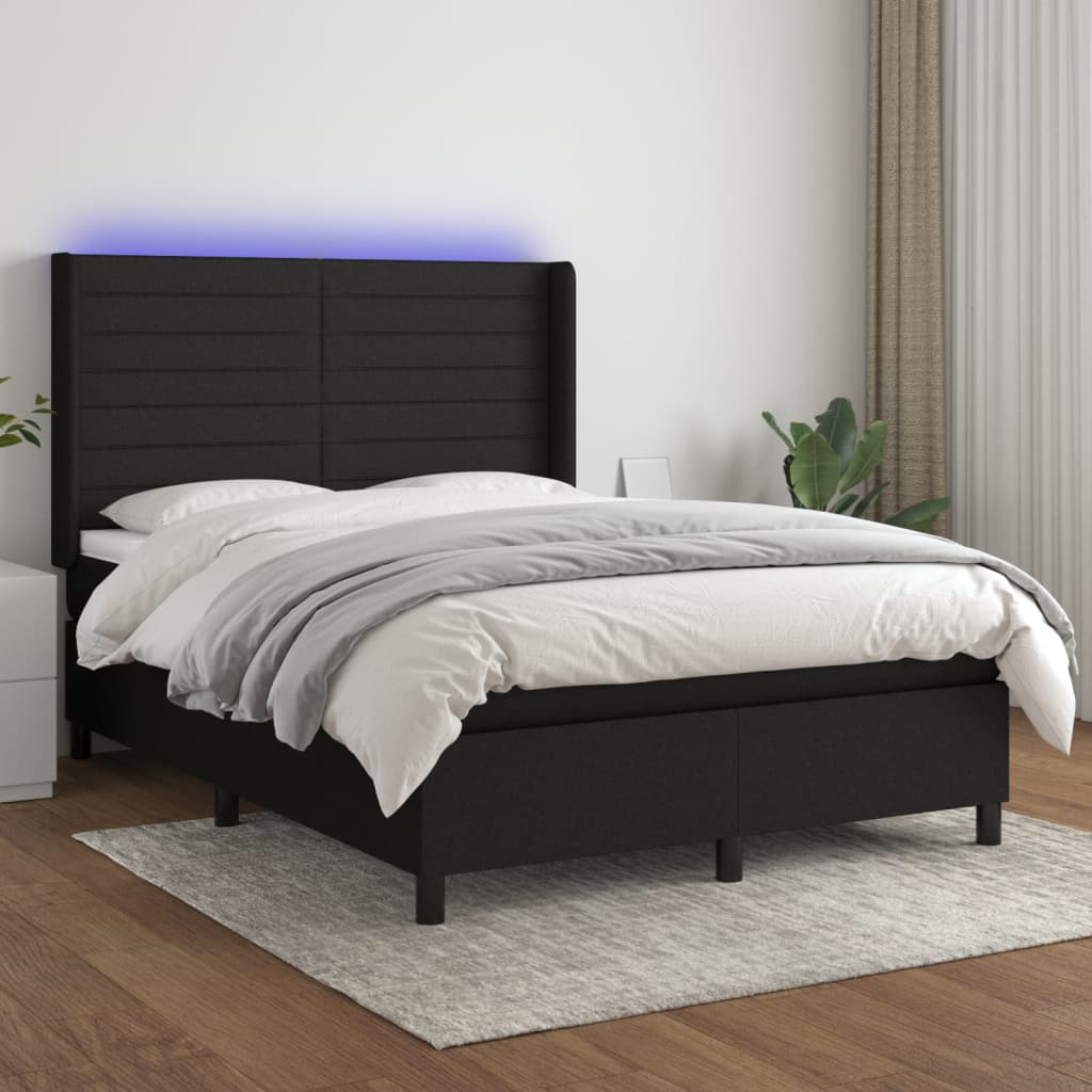 kontinentalseng med LED-lys 140x190 cm stof sort