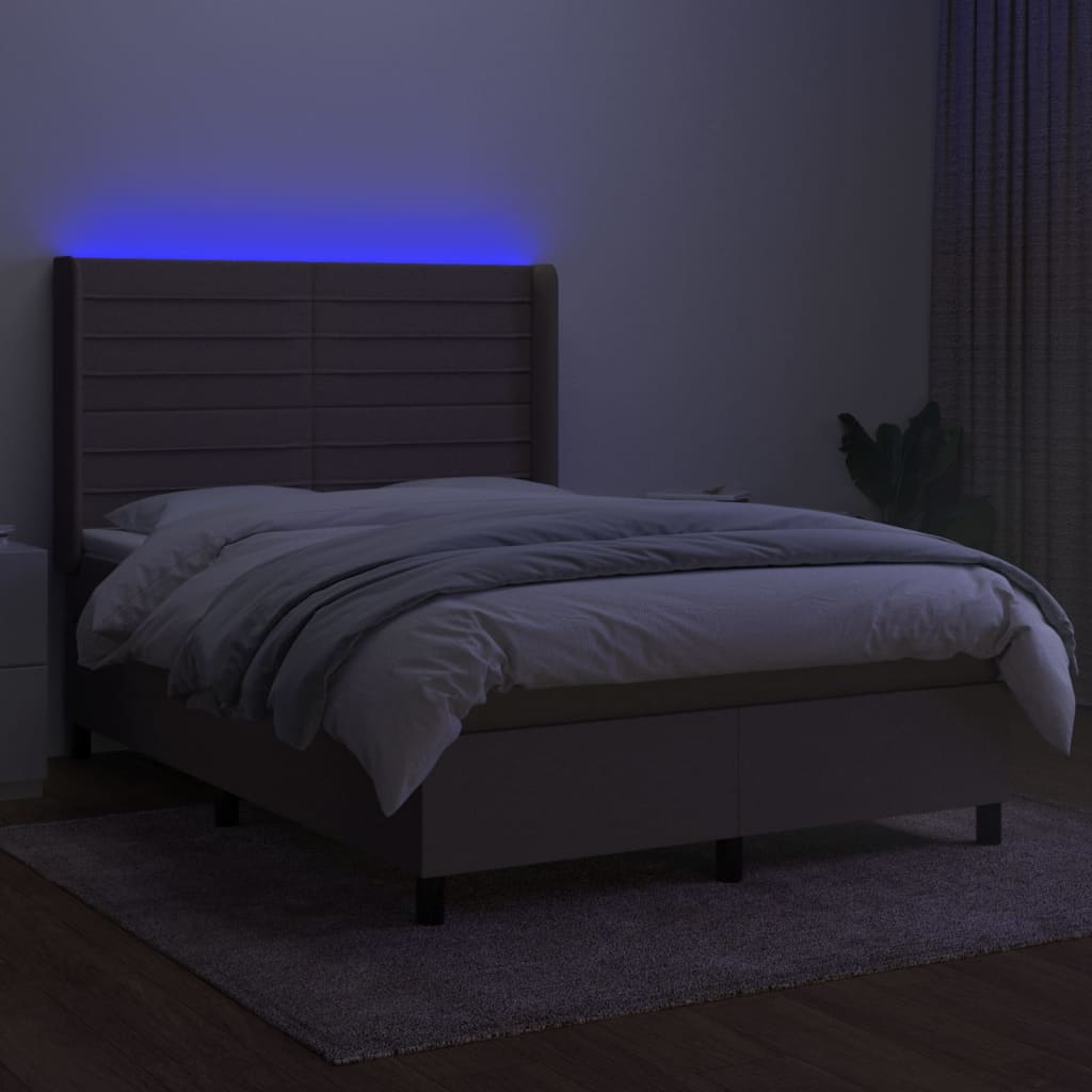 kontinentalseng med LED-lys 140x200 cm stof gråbrun