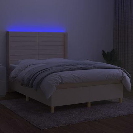 kontinentalseng med LED-lys 140x200 cm stof cremefarvet
