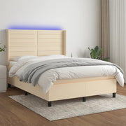 kontinentalseng med LED-lys 140x200 cm stof cremefarvet