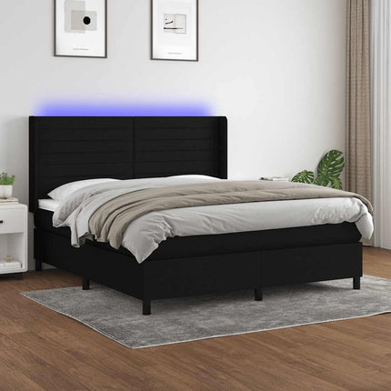 kontinentalseng med LED-lys 160x200 cm stof sort