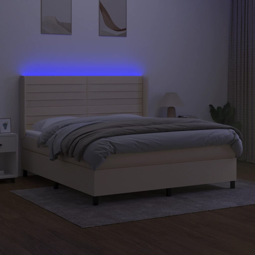 kontinentalseng med LED-lys 160x200 cm stof cremefarvet