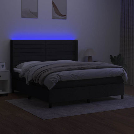 kontinentalseng med LED-lys 180x200 cm stof sort