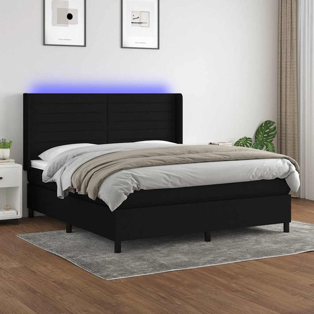 kontinentalseng med LED-lys 180x200 cm stof sort