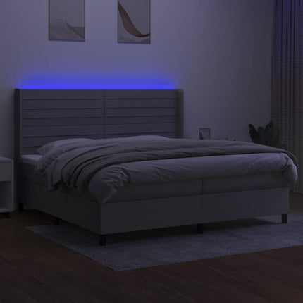 kontinentalseng med LED-lys 200x200 cm stof lysegrå