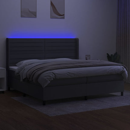 kontinentalseng med LED-lys 200x200 cm stof mørkegrå