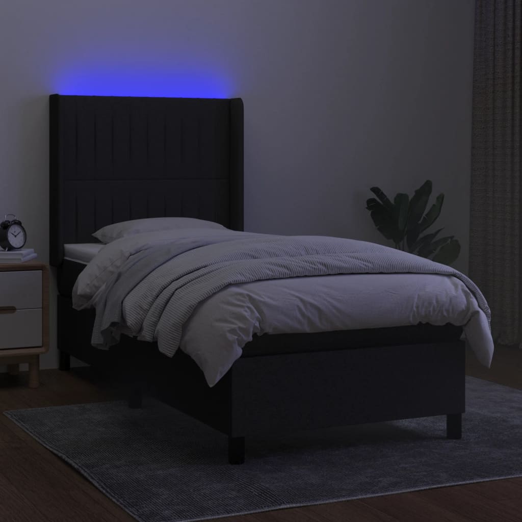 kontinentalseng med LED-lys 80x200 cm stof sort