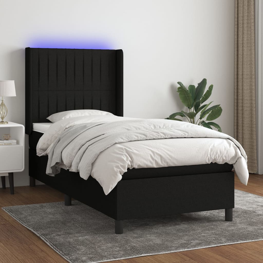 kontinentalseng med LED-lys 80x200 cm stof sort