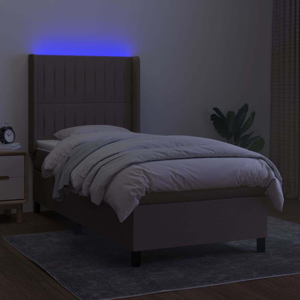 kontinentalseng med LED-lys 80x200 cm stof gråbrun