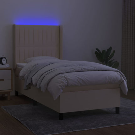 kontinentalseng med LED-lys 80x200 cm stof cremefarvet