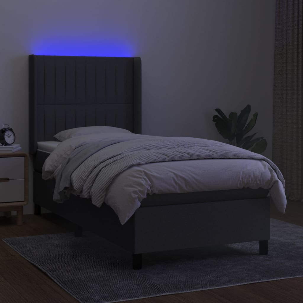 kontinentalseng med LED-lys 90x200 cm stof mørkegrå
