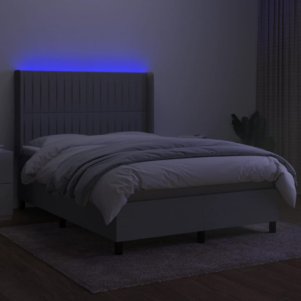 kontinentalseng med LED-lys 140x190 cm stof lysegrå
