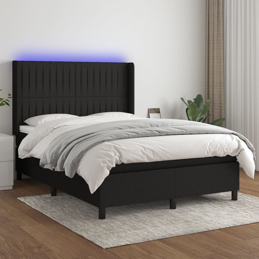 kontinentalseng med LED-lys 140x190 cm stof sort