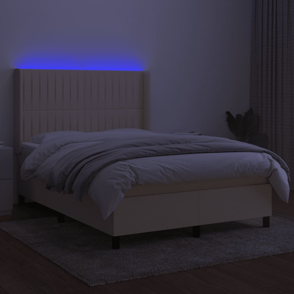 kontinentalseng med LED-lys 140x190 cm stof cremefarvet