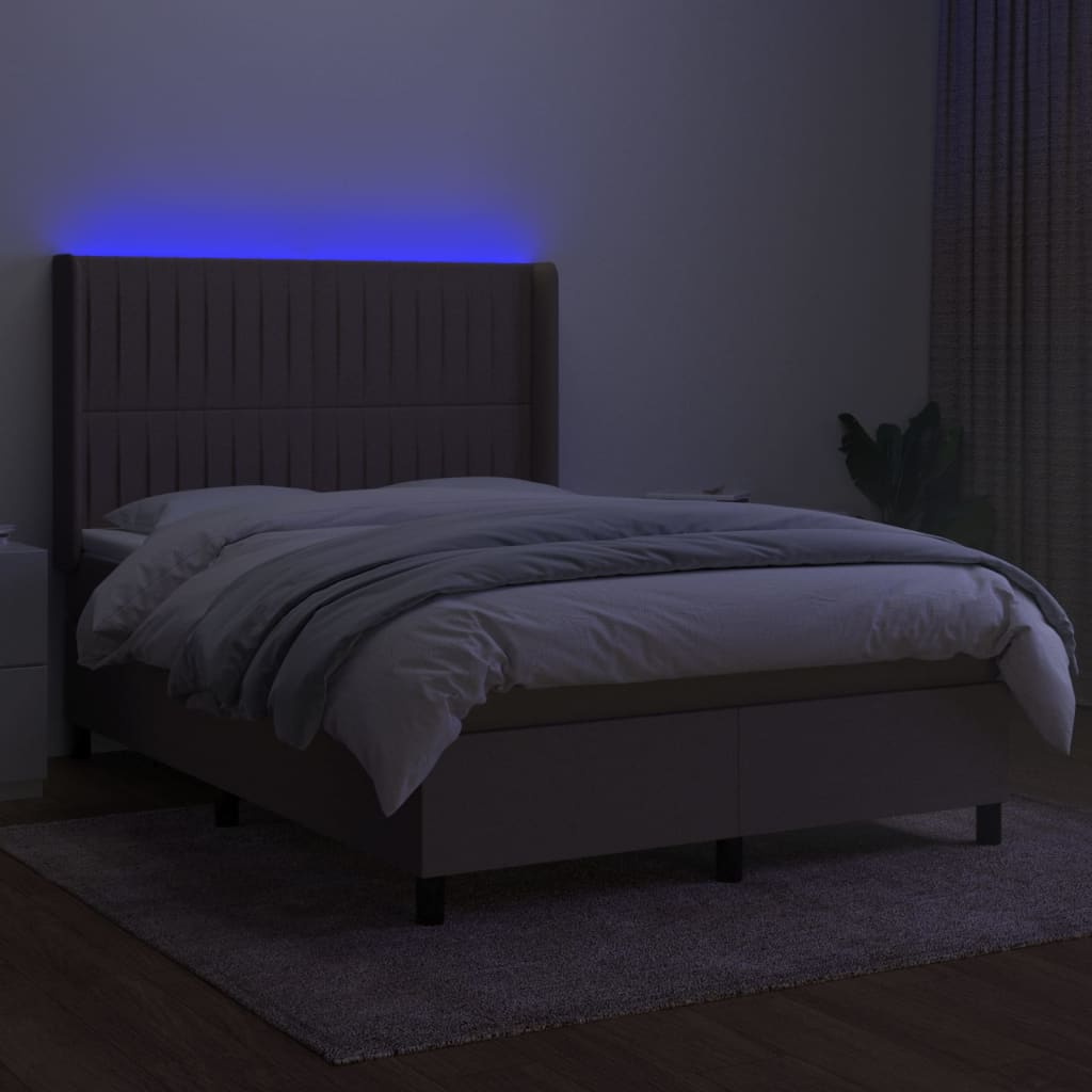 kontinentalseng med LED-lys 140x200 cm stof gråbrun