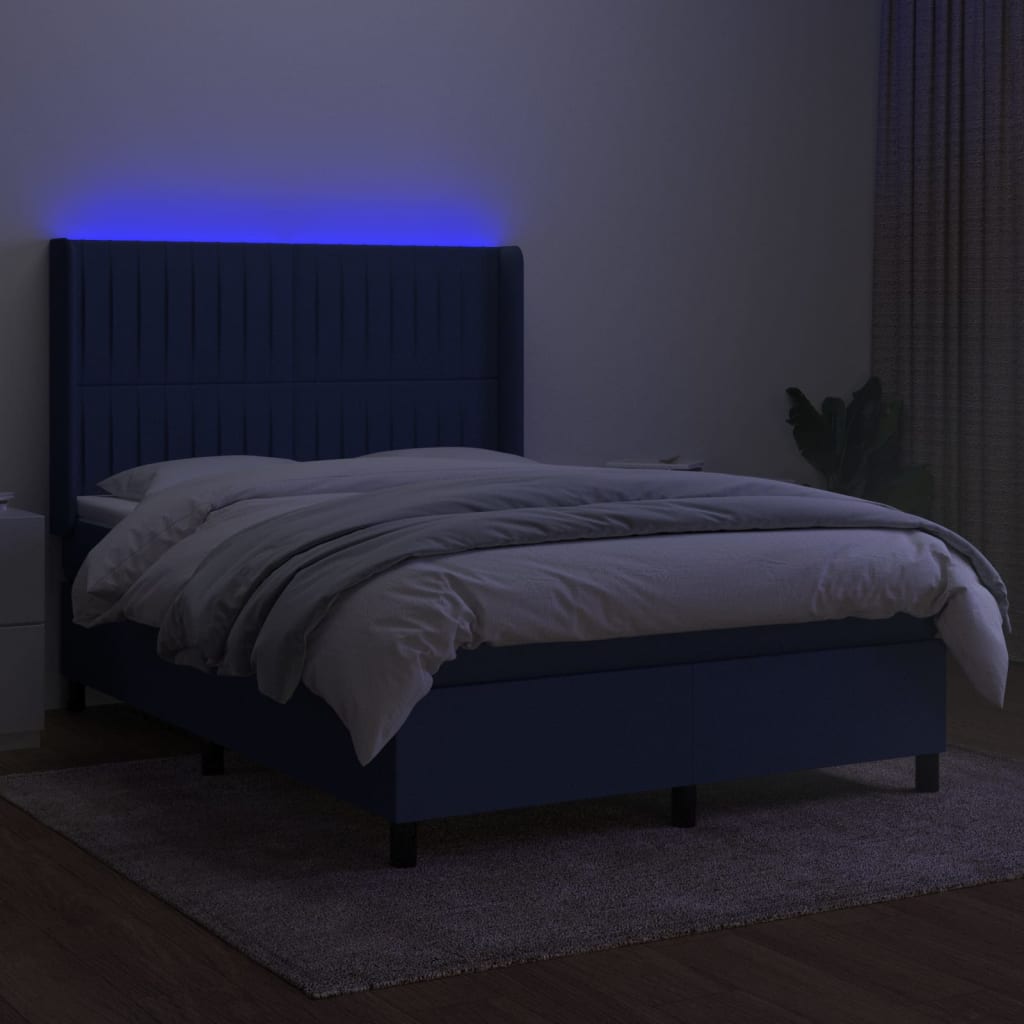 kontinentalseng med LED-lys 140x200 cm stof blå