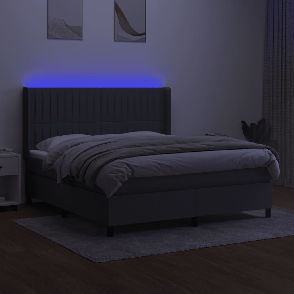 kontinentalseng med LED-lys 160x200 cm stof mørkegrå