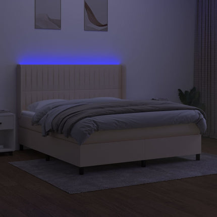 kontinentalseng med LED-lys 160x200 cm stof cremefarvet