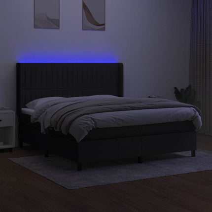 kontinentalseng med LED-lys 180x200 cm stof sort