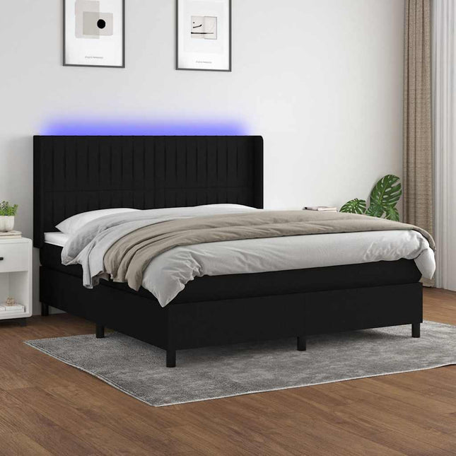 kontinentalseng med LED-lys 180x200 cm stof sort