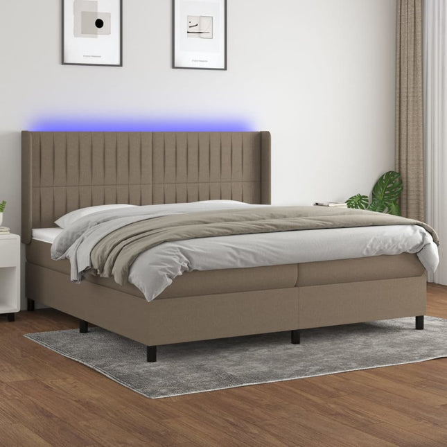 kontinentalseng med LED-lys 200x200 cm stof gråbrun