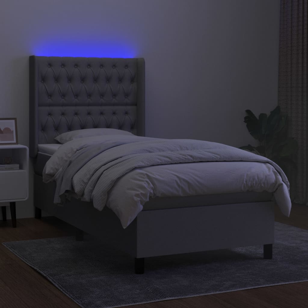 kontinentalseng med LED-lys 80x200 cm stof lysegrå