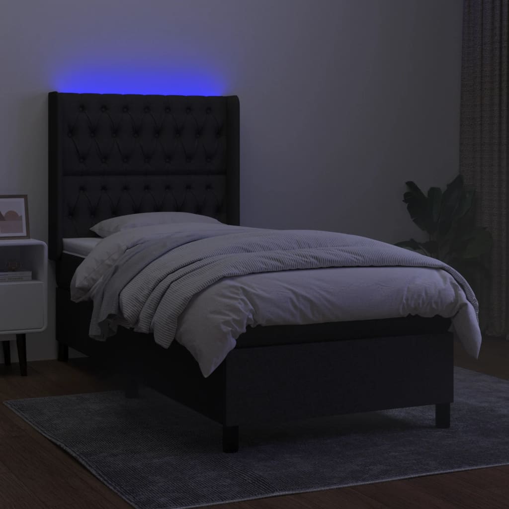 kontinentalseng med LED-lys 80x200 cm stof sort