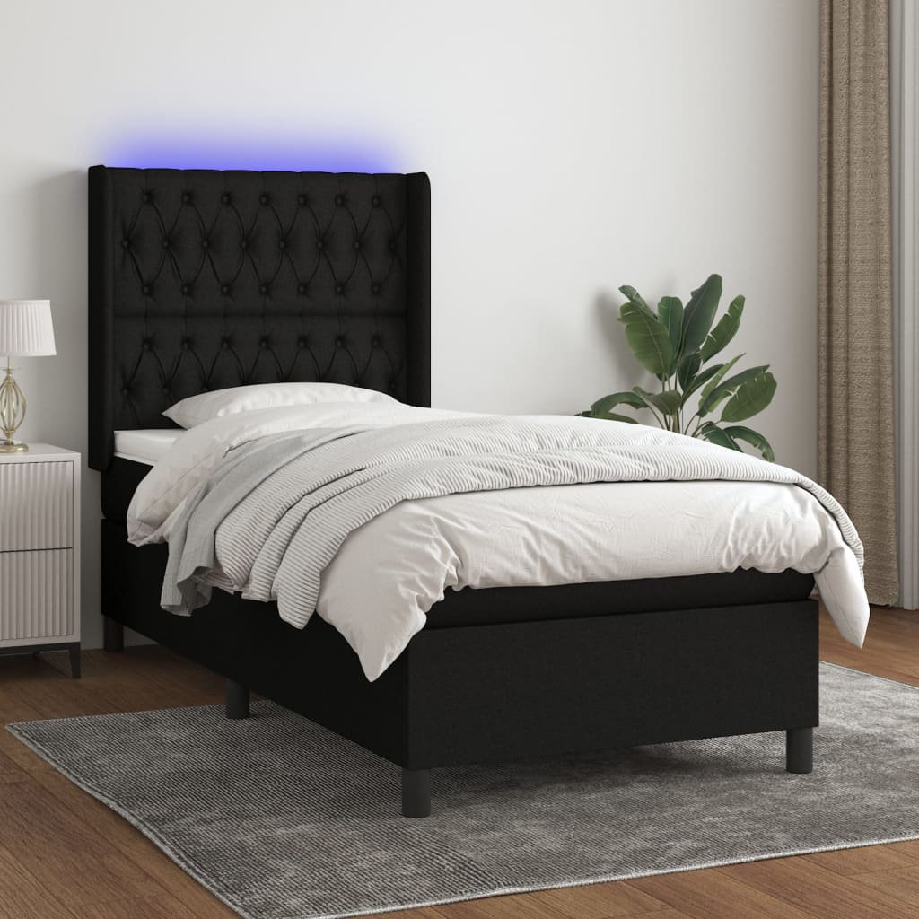 kontinentalseng med LED-lys 80x200 cm stof sort