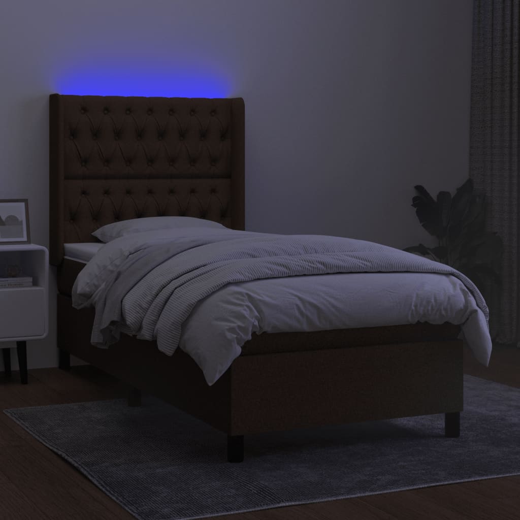 kontinentalseng med LED-lys 80x200 cm stof mørkebrun