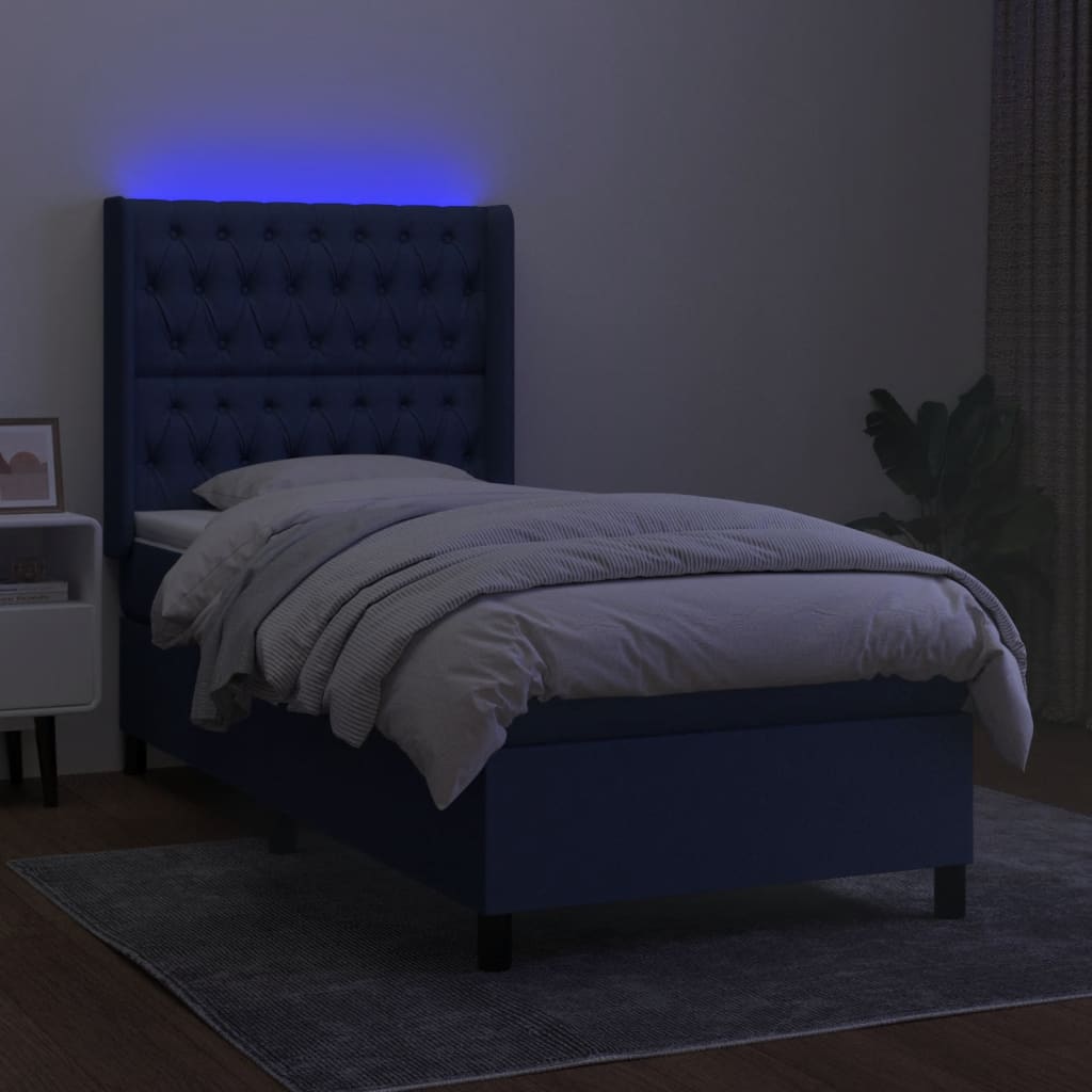 kontinentalseng med LED-lys 80x200 cm stof blå