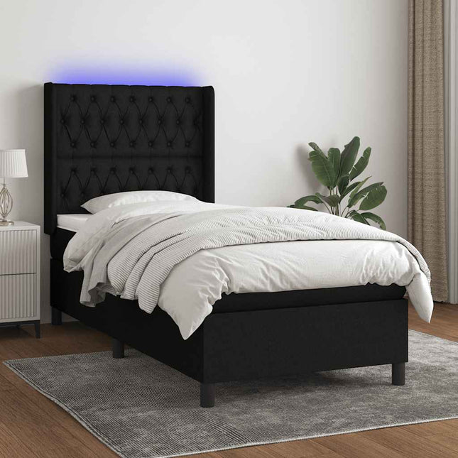 kontinentalseng med LED-lys 90x190 cm stof sort