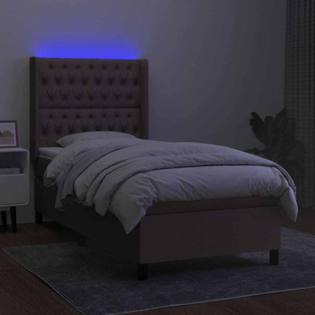 kontinentalseng med LED-lys 90x190 cm stof gråbrun