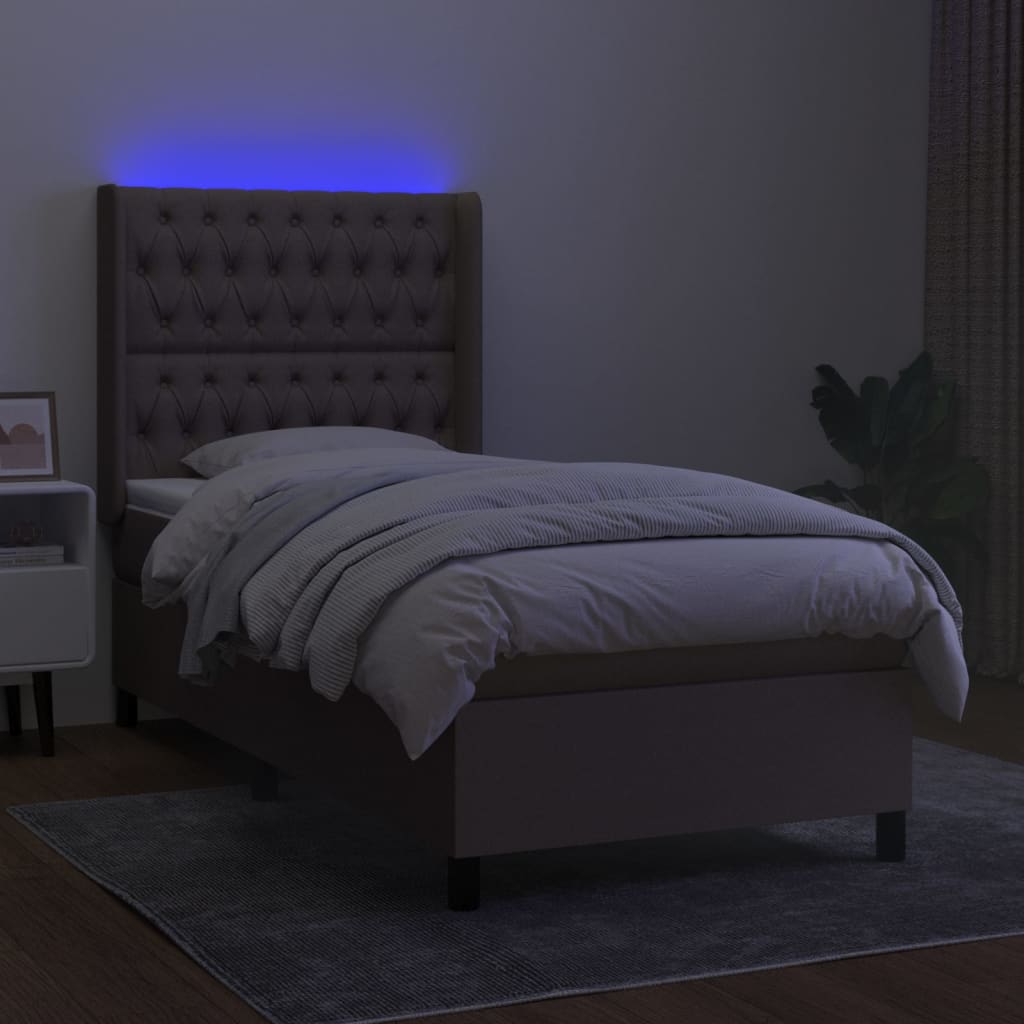 kontinentalseng med LED-lys 90x200 cm stof gråbrun