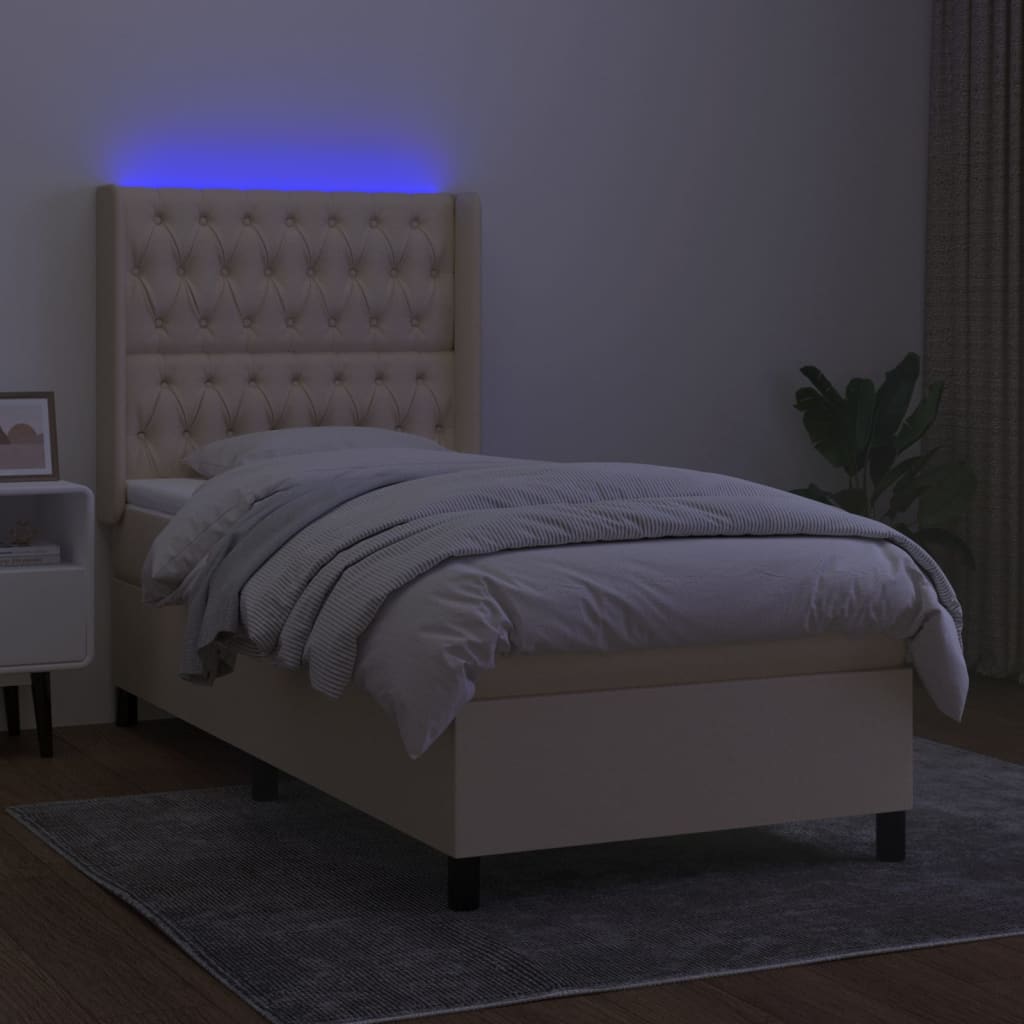 kontinentalseng med LED-lys 100x200 cm stof cremefarvet